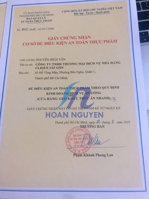 Giấy chứng nhận cơ sở đủ điều kiện an toàn thực phẩm
