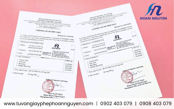 Giấy chứng nhận lưu hành tự do xuất khẩu thực phẩm