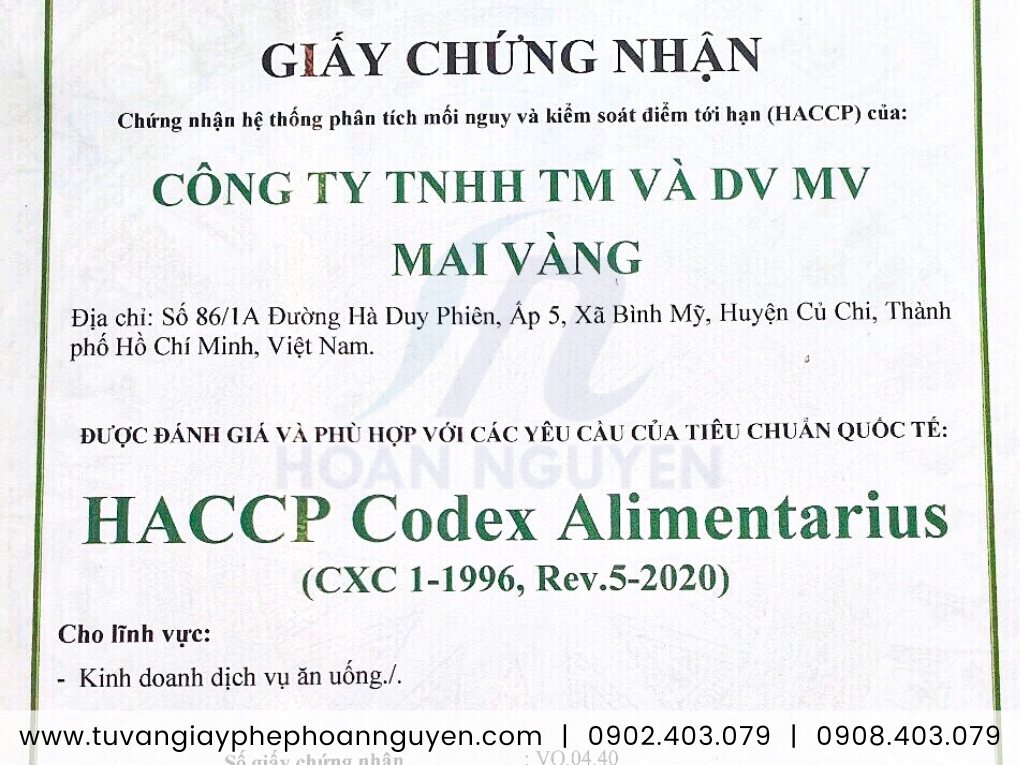 HACCP kinh doanh dịch vụ ăn uống - Hoàn Nguyên xin cấp nhanh HACCP kinh doanh dịch vụ ăn uống - Hoàn Nguyên xin cấp nhanh
